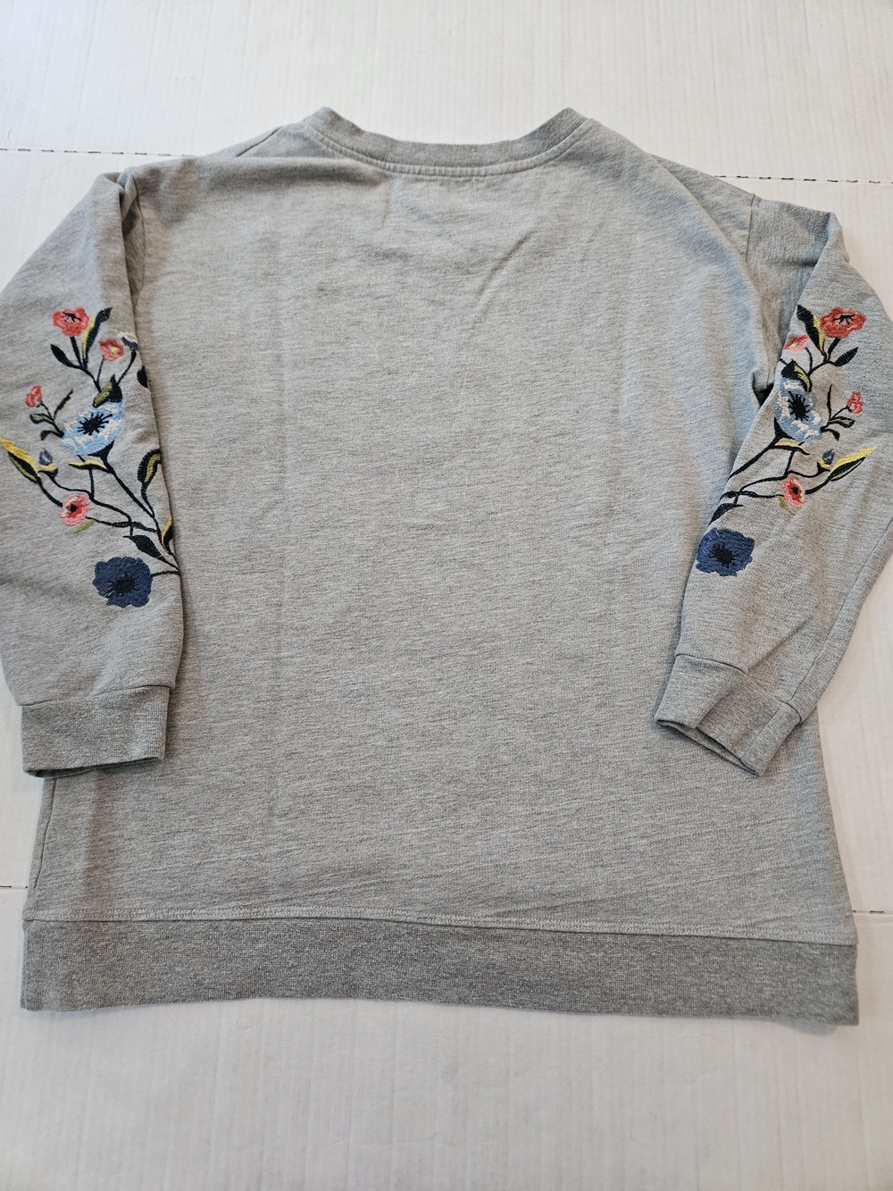 Sundry Anthropologie Embroidered Floral Gray French Terry Pullover Sweatshirt, S - Picture 6 of 12